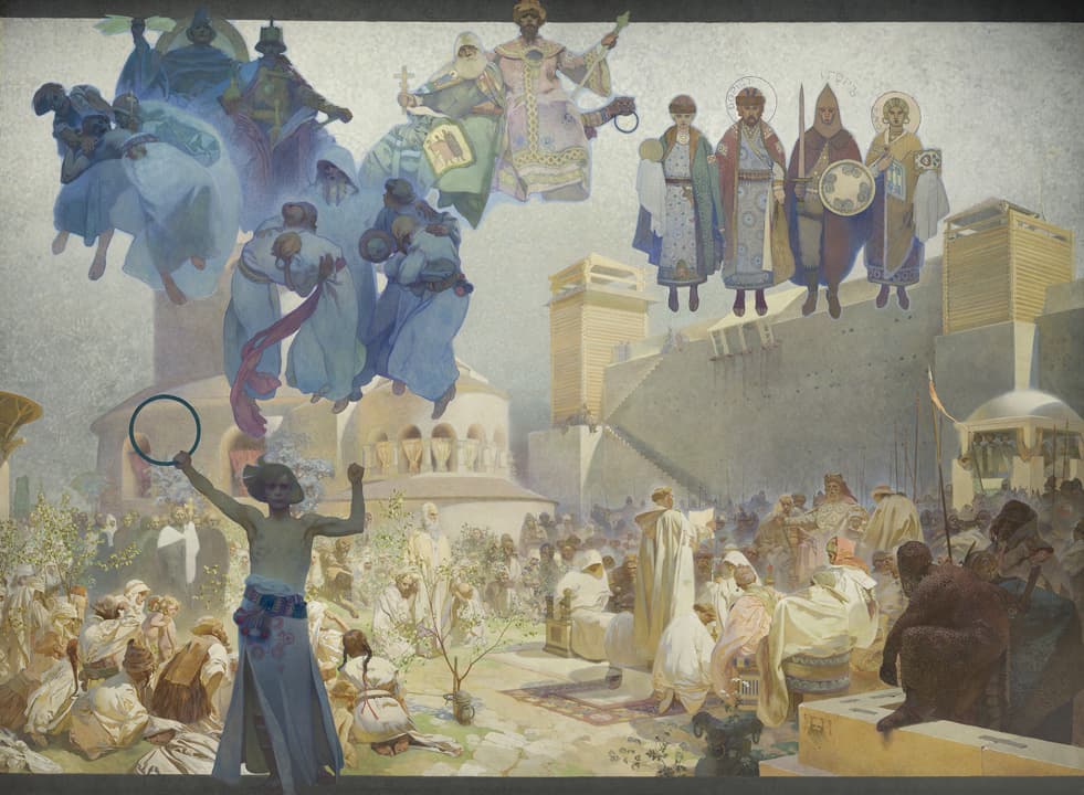 Alfons Mucha: Zavedenie slovanskej liturgie, rok 1912. Zdroj: reprofoto, archív autora