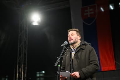 Matúš Vallo na proteste Slovensko je Európa. Foto TASR/Novák