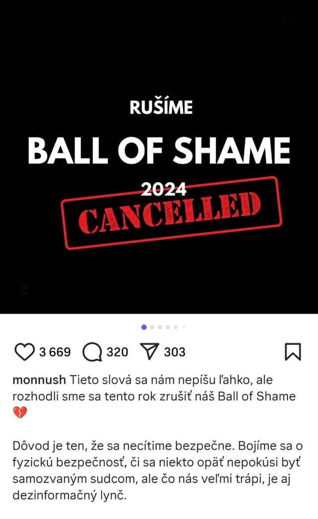 Zrušené podujatie Ball of Shame 2024. Zdroj: reprofoto Instagram