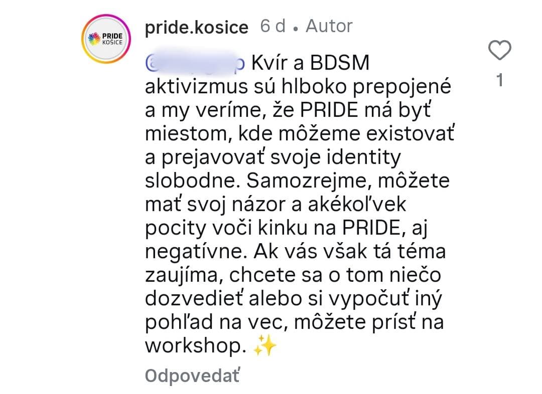 Reakcia Saplinqu na kritiku verejného fetišizmu. Reprofoto Instagram