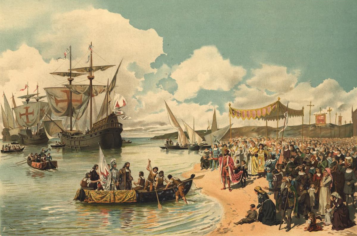 Vasco da Gama opúšťa lisabonský prístav v roku 1497, maľba Roque Gameiro. Foto: wikimedia