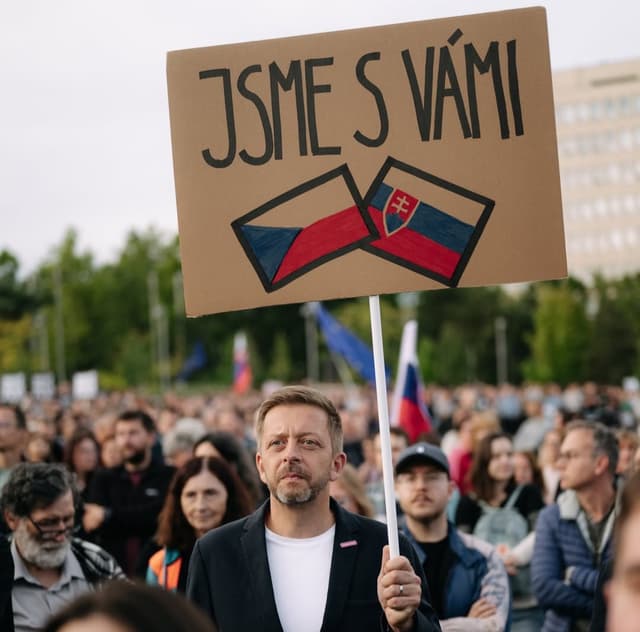 Vít Rakušan na opozičnom proteste v Bratislave. Foto: FB/Vít Rakušan