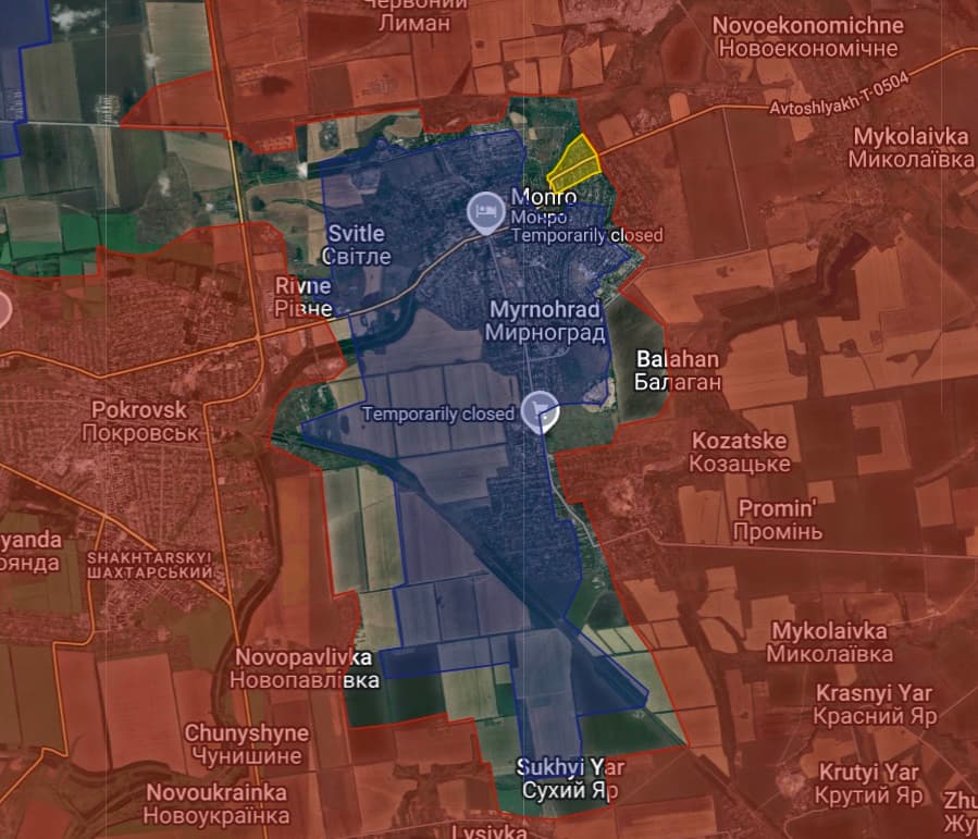 Situácia v okolí Pokrovsku a Myrnohradu. Zdroj: AMK Mapping