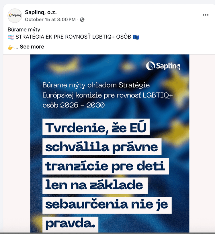 Príspevok na facebooku neziskovky Saplinq. Reprofoto Marker