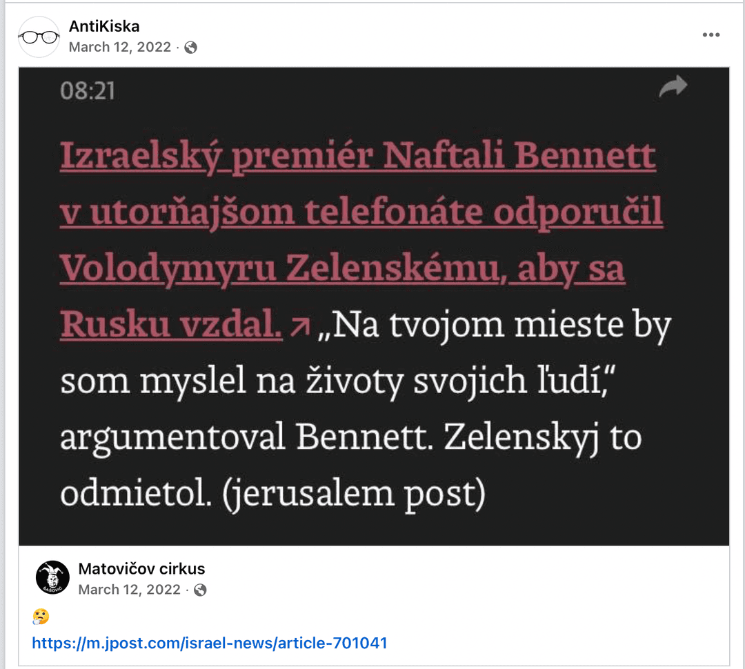 Príspevok, ktorý firme Meta v marci 2022 nahlásila Rada pre vysielanie a retransmisiu. Reprofoto Marker.