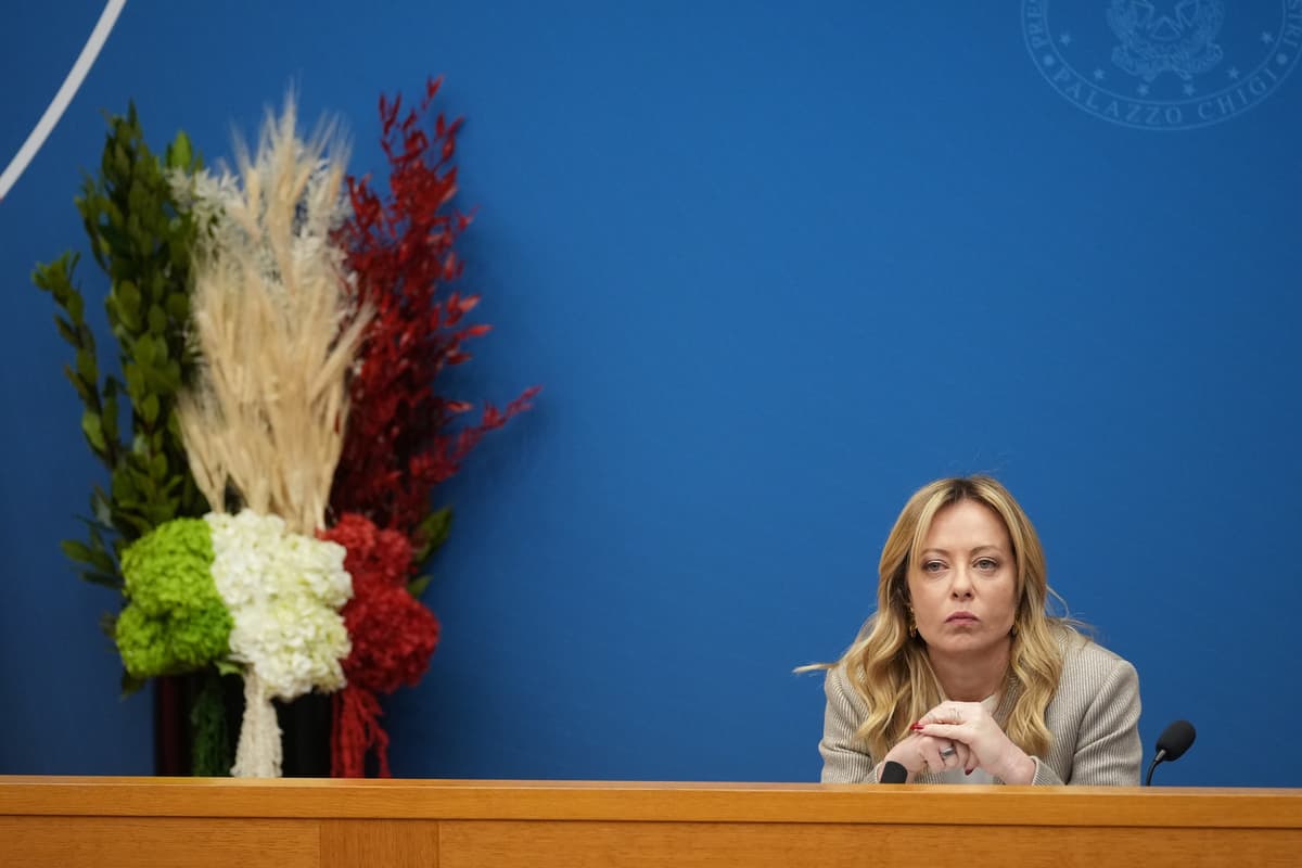 Talianska premiérka Giorgia Meloniová počas novoročnej tlačovej konferencie v Ríme v piatok 9. januára 2026. Foto: TASR/AP