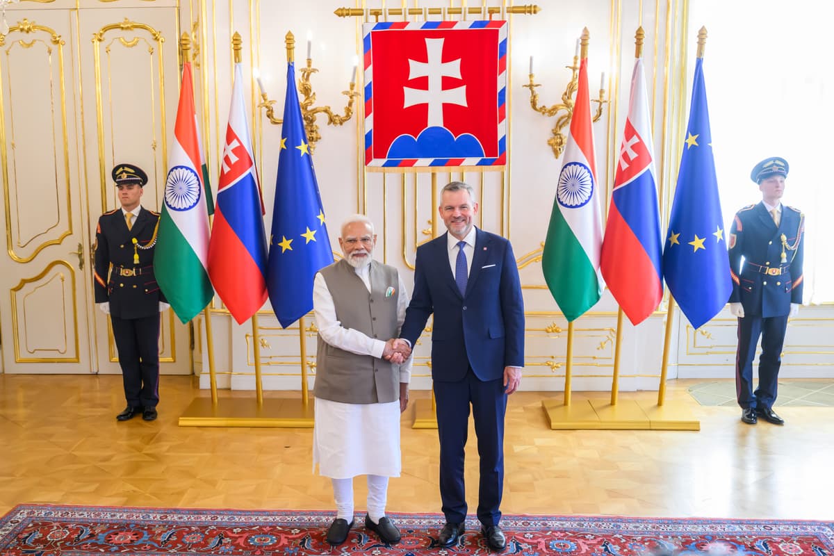Indický premiér Nárendra Módí a prezident SR Peter Pellegrini. Foto:TASR/Jaroslav Novák