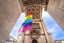 Bruselský víťazný oblúk s dúhovou vlajkou. Foto Dalibor Brlek / Alamy / Profimedia