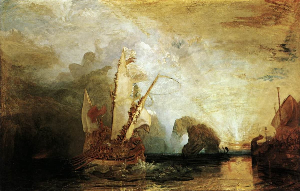 J.M.W. Turner: Odyseus sa posmieva Polyfémusovi (1829). Foto: wikimedia
