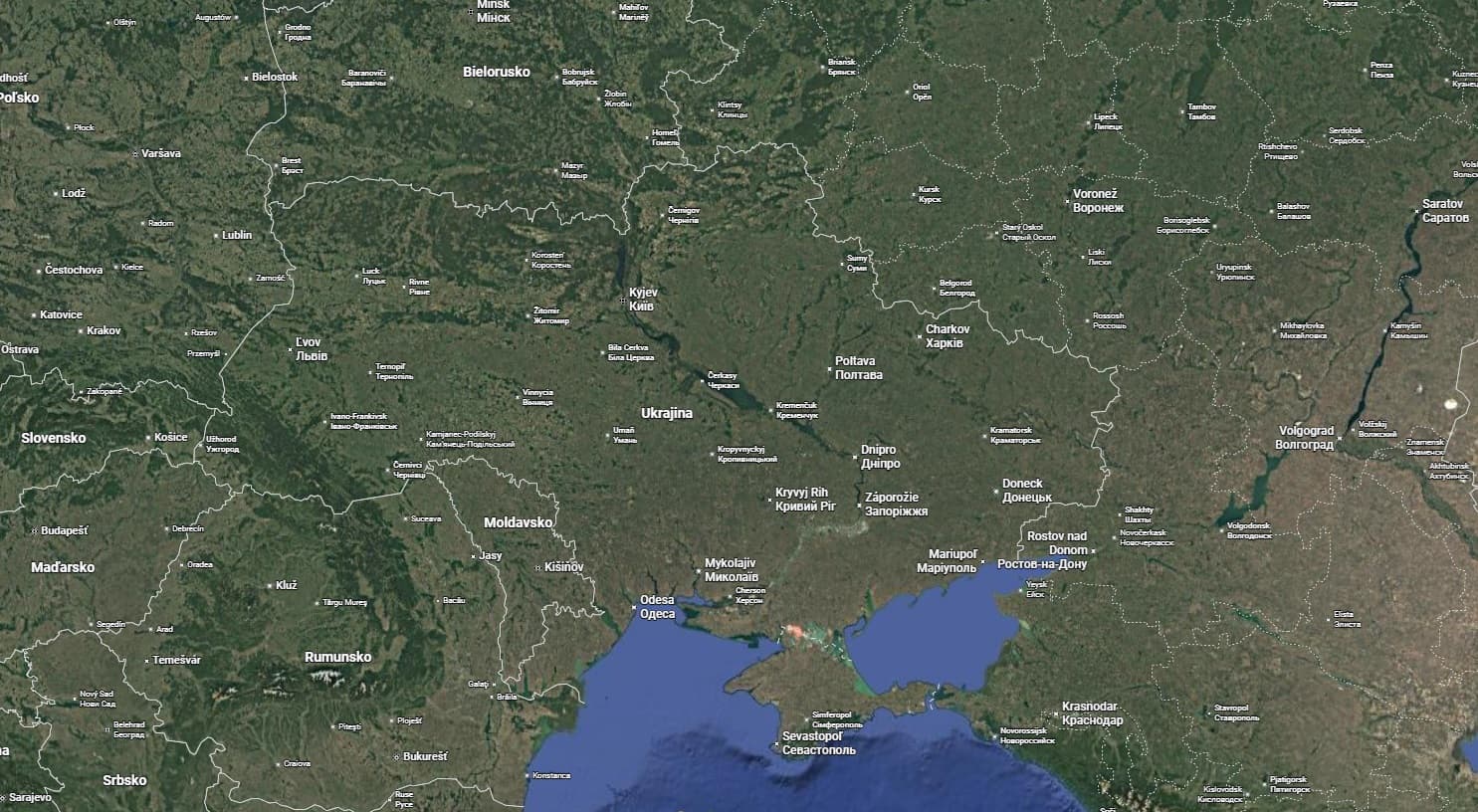 Ukrajina. Zdroj: Google Maps