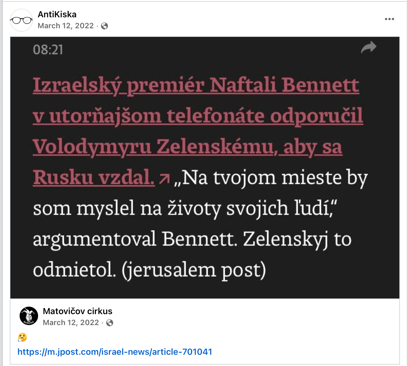 Príspevok, ktorý firme Meta v marci 2022 nahlásila Rada pre vysielanie a retransmisiu. Reprofoto Marker.