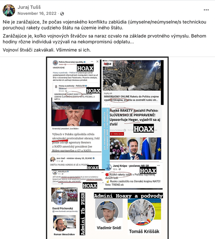 Príspevok, ktorý MV SR nahlásilo Facebooku v novembri 2022. Reprofoto Marker