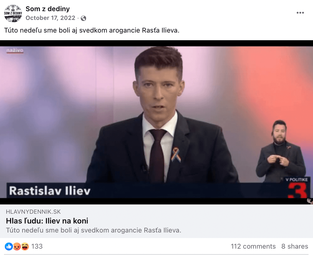 Príspevok, ktorý chcelo Facebooku v októbri 2022 nahlásiť Ministerstvo vnútra. Reprofoto Marker