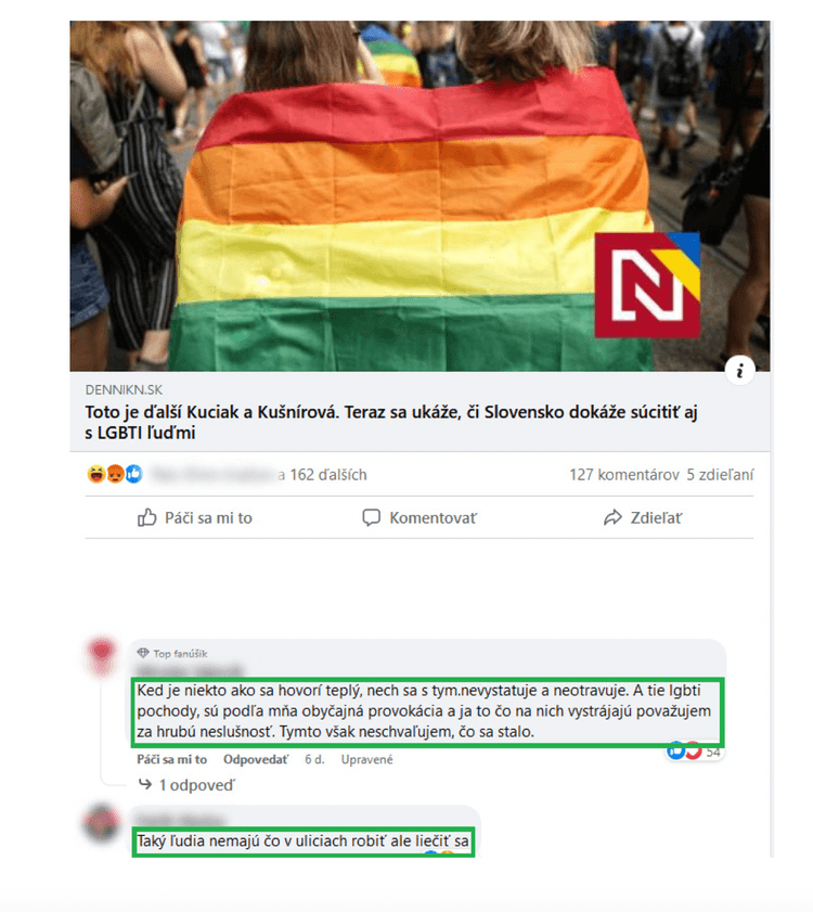 Zvýraznené "nenávistné" komentáre, ktoré RpMS publikovala vo svojej správe z decembra 2022. Reprofoto Marker