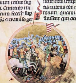Víťazstvo nitrianskych vojsk pri Mogyoróde na čele so svätým Ladislavom podľa Obrázkovej kroniky. Zdroj: wikimedia