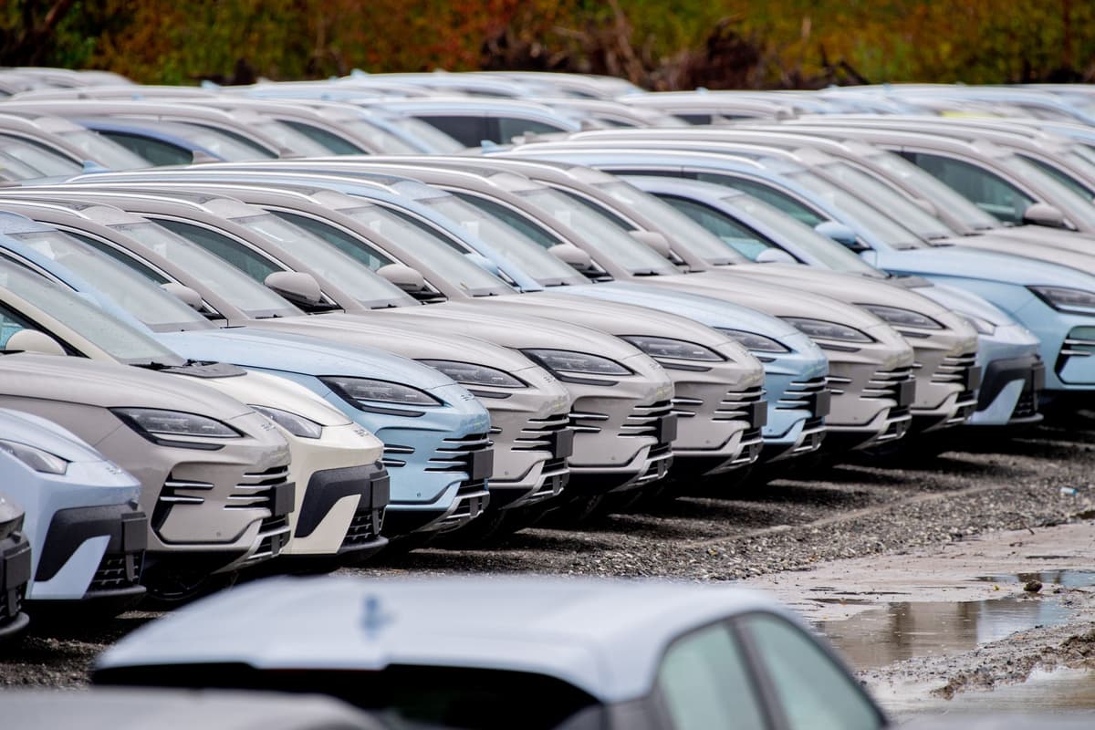 Na archívnej snímke z 25. októbra 2025 na parkovisku v prístavnej oblasti stojí množstvo nových elektrických vozidiel značky Byd v nemeckom meste Wilhelmshaven. Foto: TASR/DPA