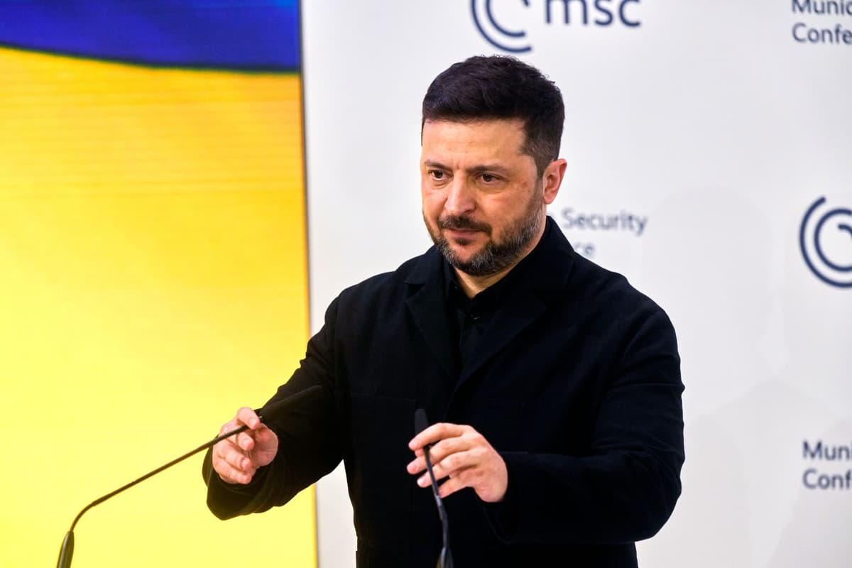 Volodymyr Zelenskyj počas jeho prejavu na Mníchovskej bezpečnostnej konferencii (MSC) v Mníchove 14. februára 2026. Foto: TASR/AP