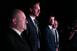 Zľava Rudolf Huliak, Milan Majerský, Michal Šimečka a Branislav Gröhling v štúdiu STVR O 5 minút 12. Foto:TASR/Jaroslav Novák