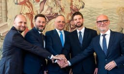 Na snímke Jaroslav Naď, Matúš Vallo, Juraj Droba, Michal Šimečka a Branislav Gröhling. Foto: FB Michal Šimečka • Progresívne Slovensko (cropped)