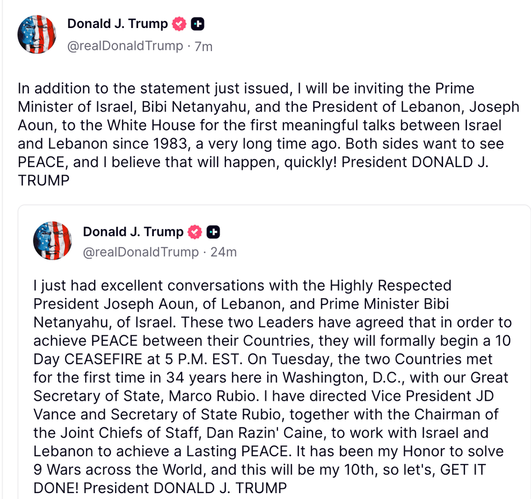 Príspevok Donalda Trumpa na sociálnej sieti Truth Social. Foto: Truth Social