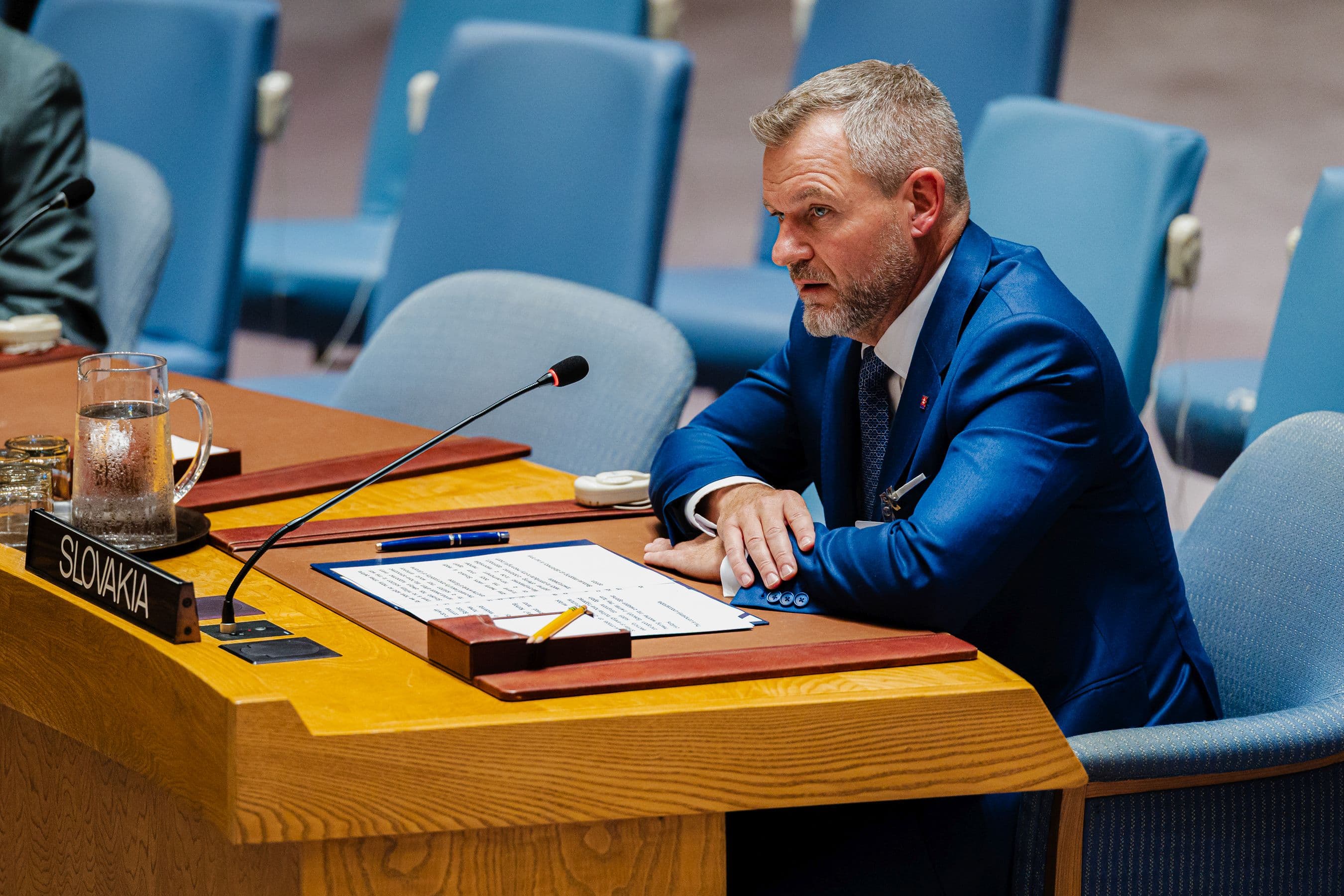 Prezident SR Peter Pellegrini na zasadaní Bezpečnostnej rady OSN v New Yorku. Foto:TASR/Kancelária prezidenta SR
